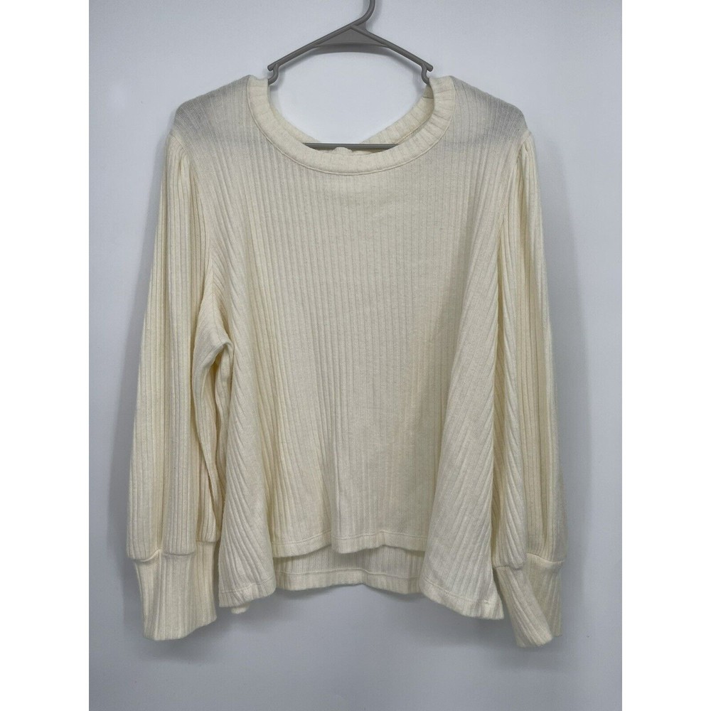 Madewell XXL Ribbed Bishop Sleeve Top Women Cream Excellent Relaxed Knit Blouse